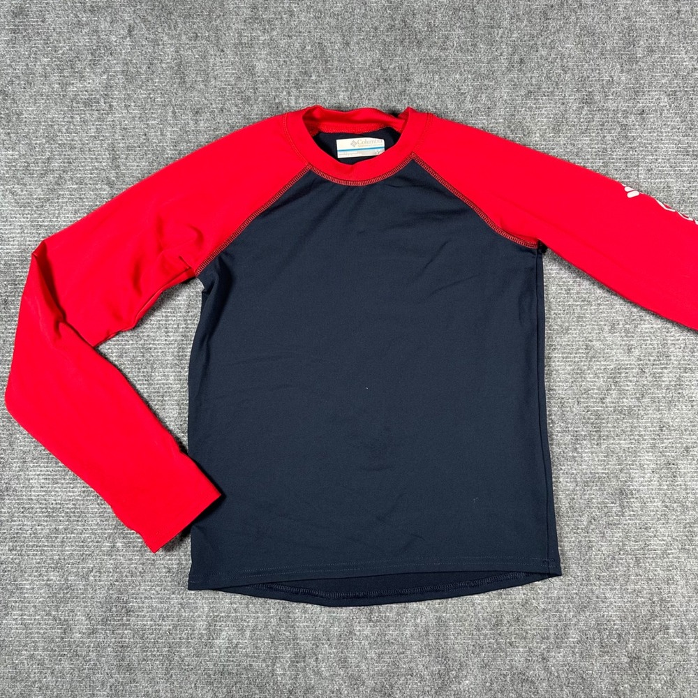 Columbia Kids Navy Red Omni-Shade Long Sleeve Rash Guard Swim Shirt Size S 8